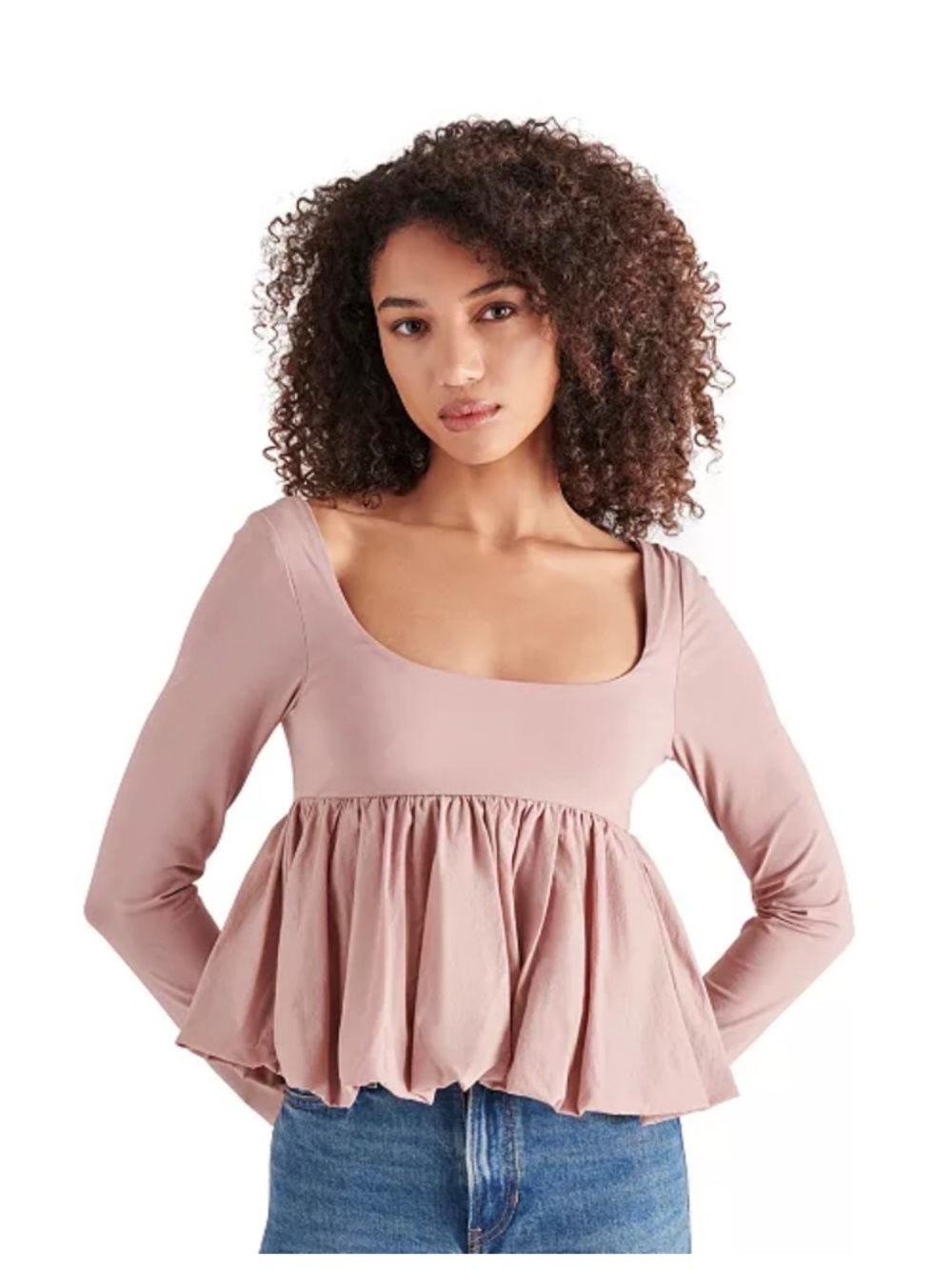 Steve Madden Women’s Avielle Peplum Top XL Dusty Rose Puff Hem Balletcore NWT